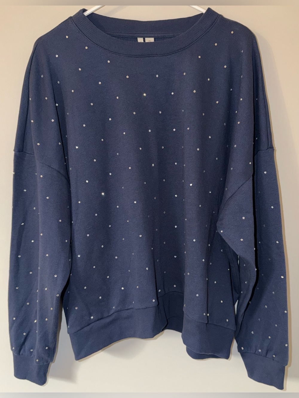Live Well Lifestyle Rhinestone Embellished Crewneck Sweatshirt Navy XL